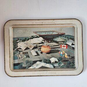 Vintage EXPO 67 Trinket Tray Metal Canada Pavilion Large Size Tray